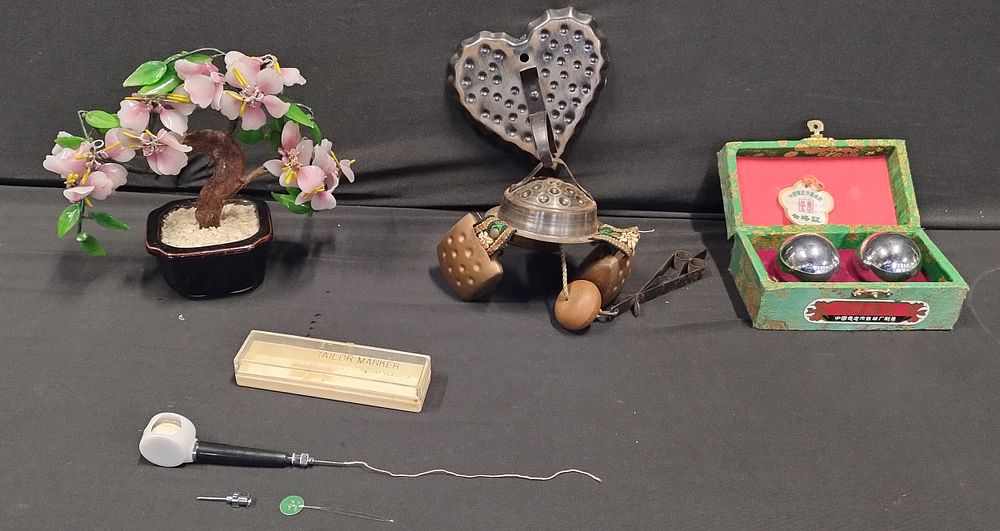 Lot 503: Vintage items including a faux cherry Blossom bonsai...