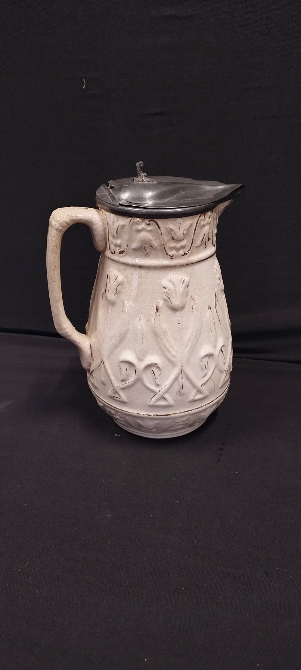 Lot 505: Antique thistle design and gold relief pewter lidded...