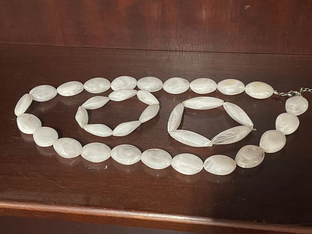 Lot 90: 2 white stoned Decorative Bracelets & Necklace
