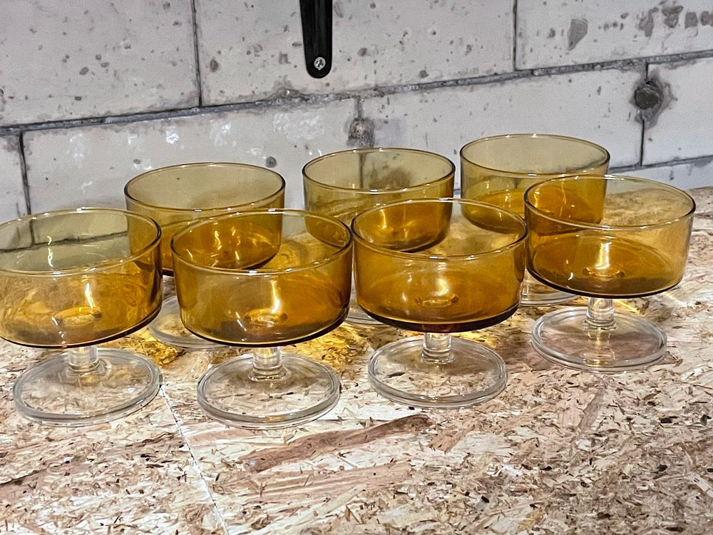 Lot 145: 7 Vintage Amber glass Dessert Dishes