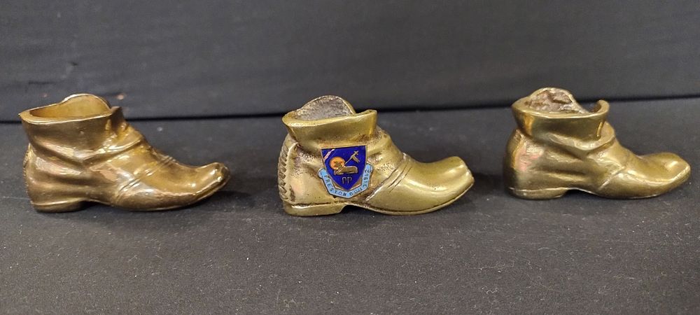Lot 61: 3 X brass boot match holders with strikers,...