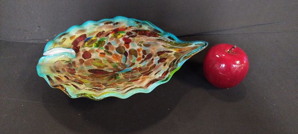 Lot 116: Leaf shape Murano glass dish, Turquoise, gold, orange...
