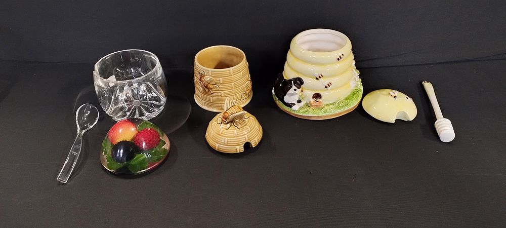 Lot 177: 3 X Jam and Honey pots, Saxon, Border...