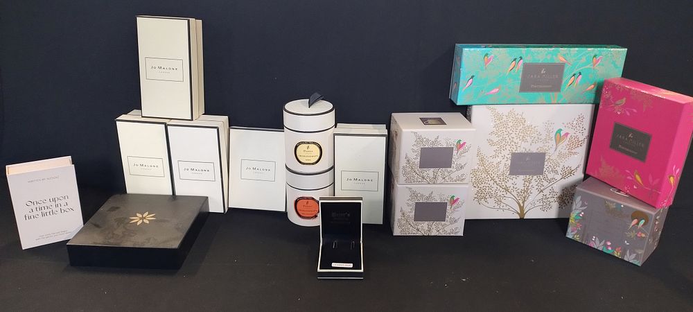 Lot 183: Various named empty boxes, Jo Malone, Parks, Sarah...