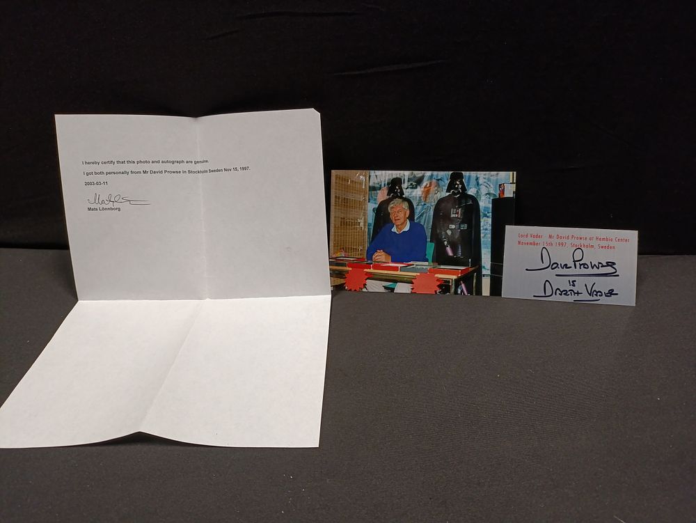 Lot 193: David Prowse (Darth Vader) signature from an appearance...