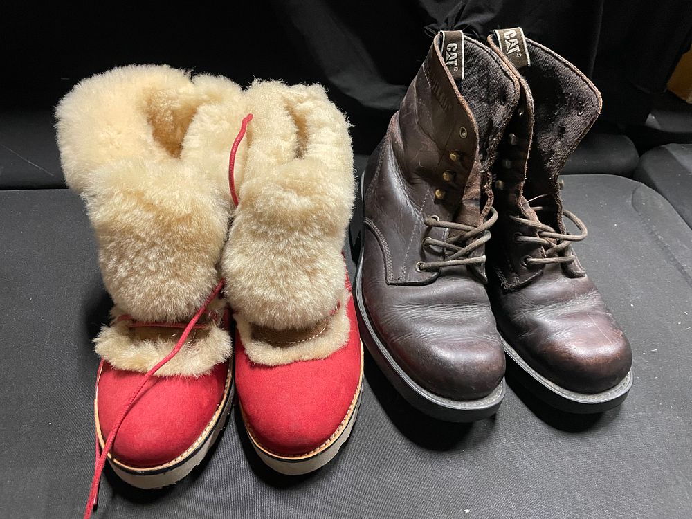 Lot 271: A pair of fluffy UGG boots and a pair of CAT leather boots size 5/38
