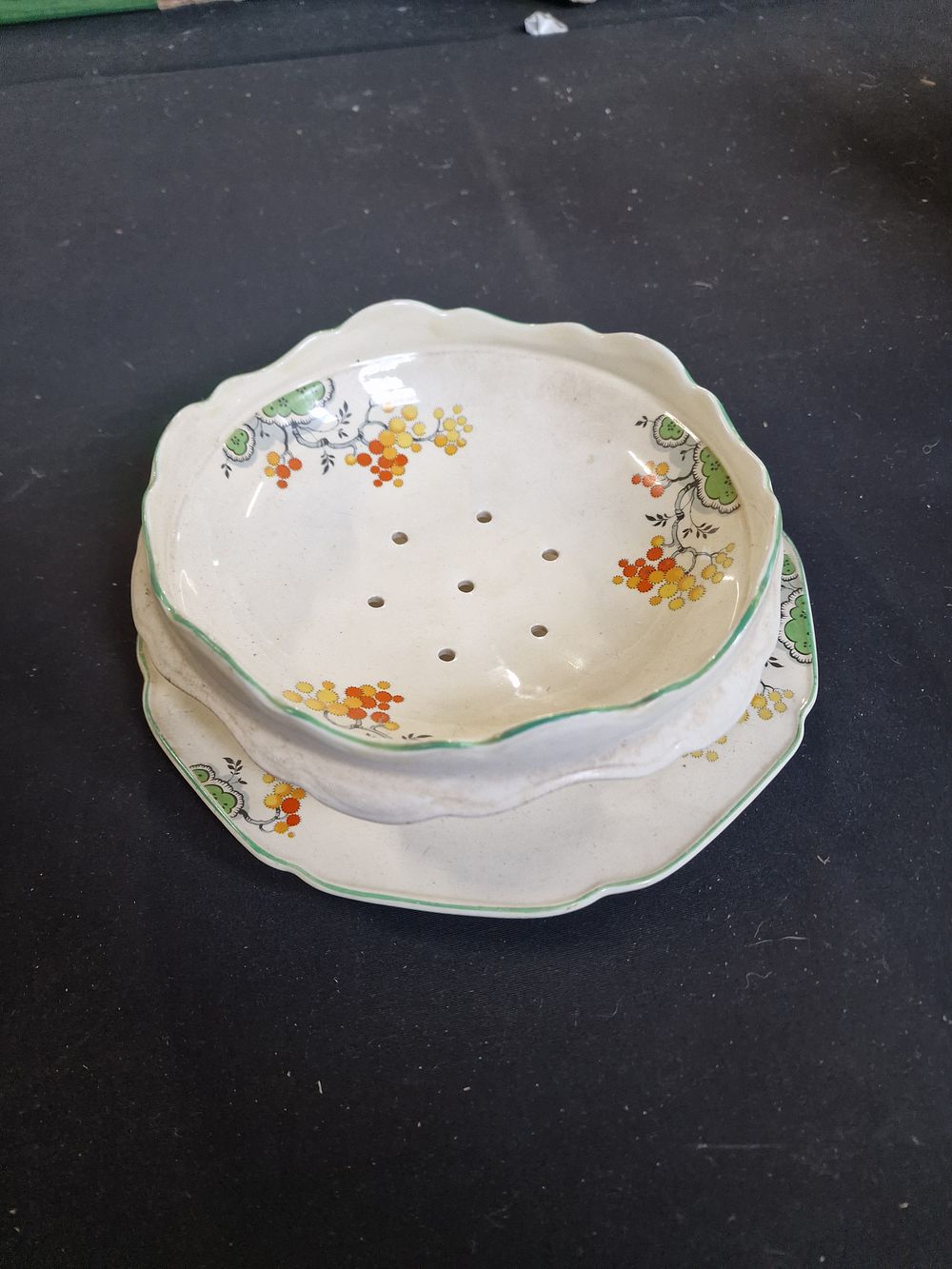 Lot 312: Floral Three Leg Drainer Bowl with plate