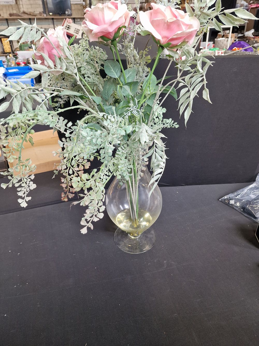 Lot 346: Large glass vase with faux flowers
