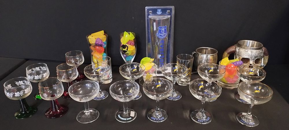 Lot 205: Mixed glasses including 10 vintage Babycham glasses, re-usable...