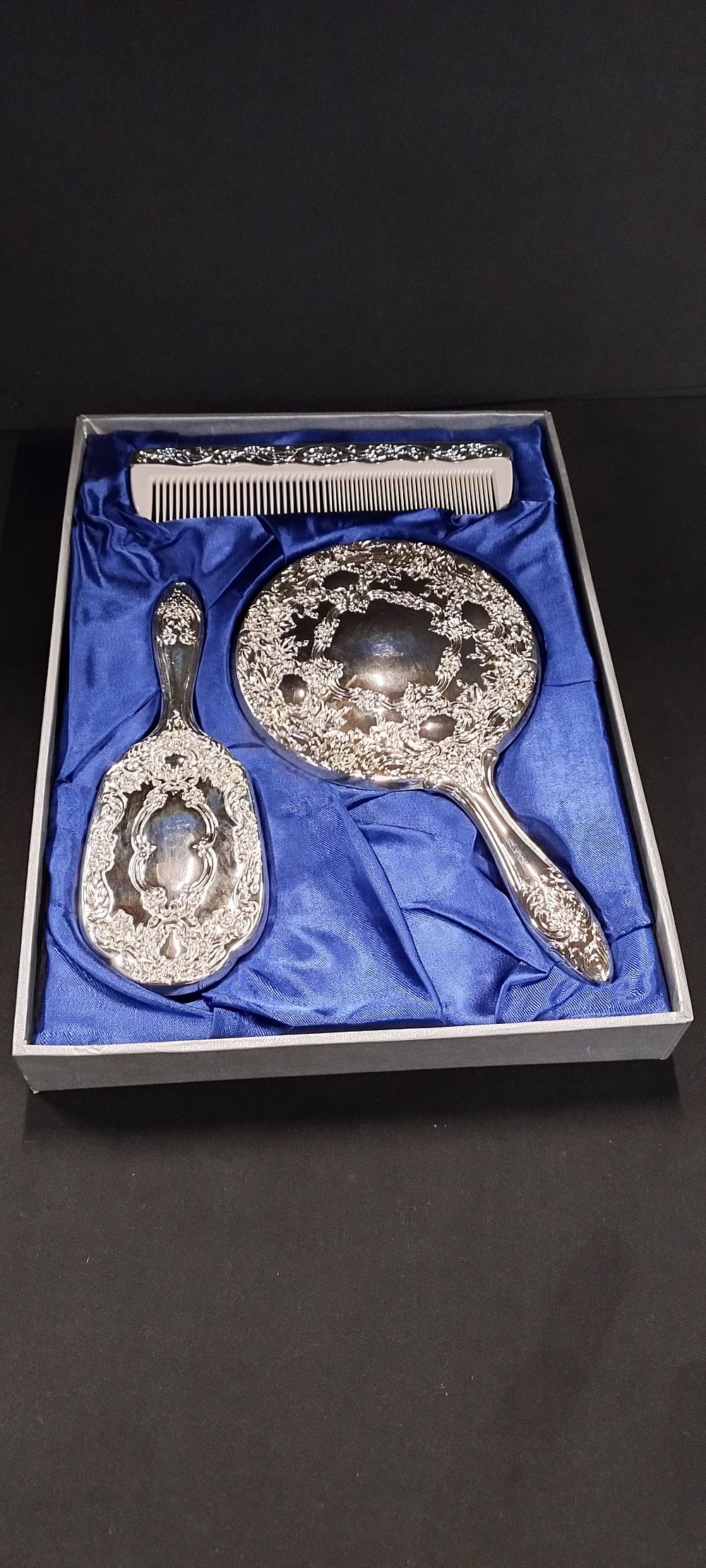 Lot 312: Silver plated 3 piece dressing table set comprising...