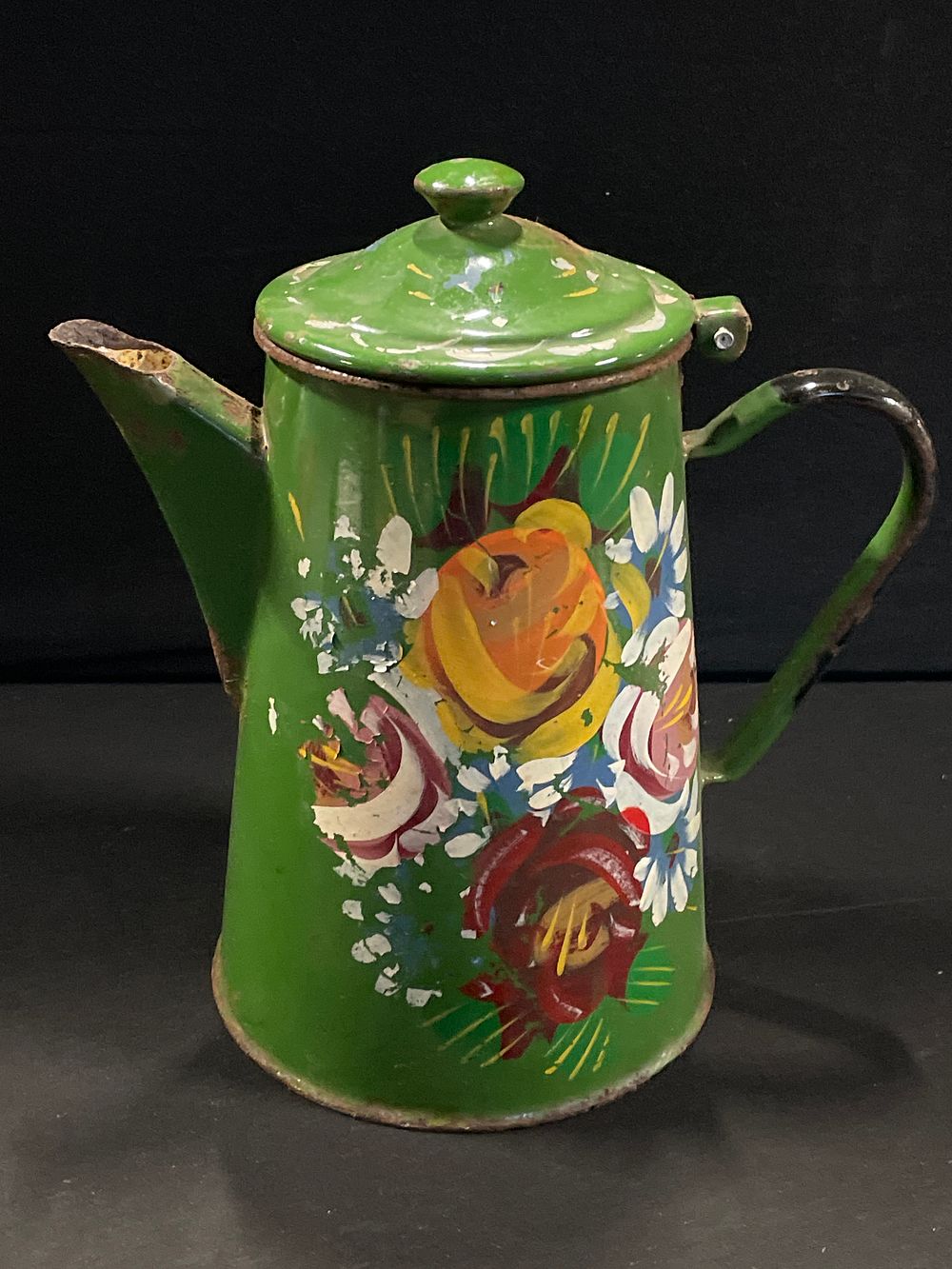 Lot 386: Vintage Enamel hand Painted Tea Pot