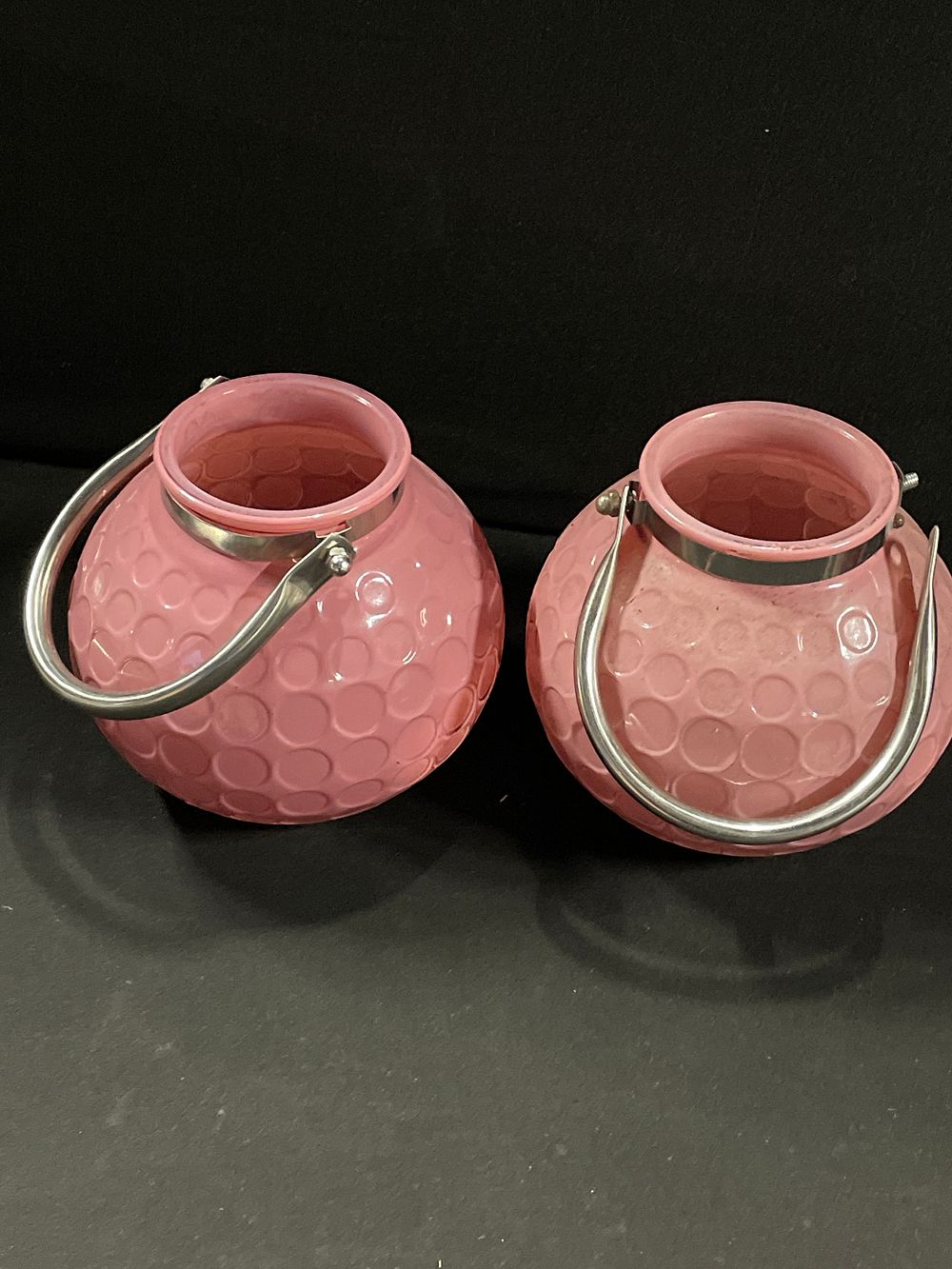 Lot 395: 2 pink glass lanterns