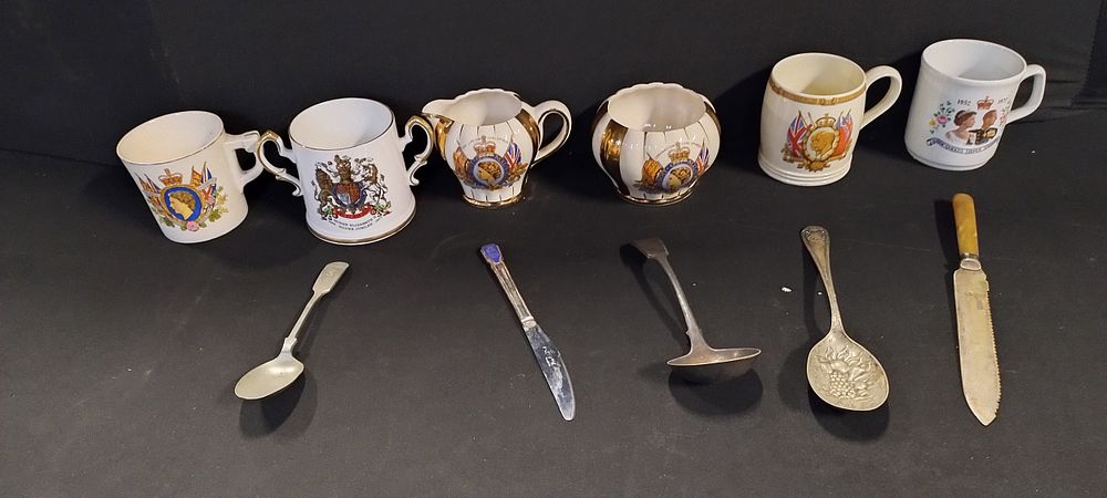 Lot 366: Royal memorabilia cups and jugs and silver plated...