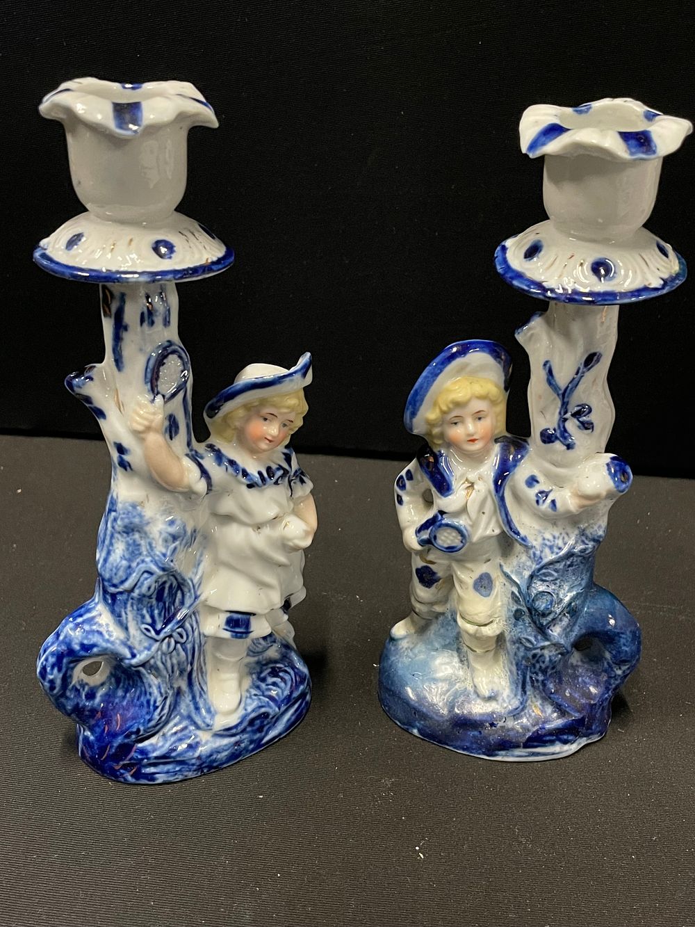 Lot 382: Pair of Early 20th Century Staffordshire pottery Candlesticks