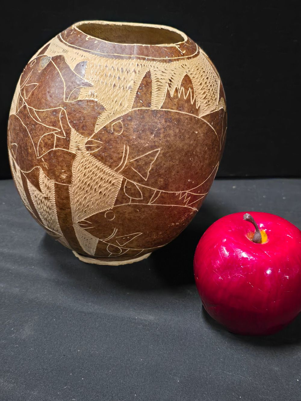 Lot 397: Hand carved African coconut