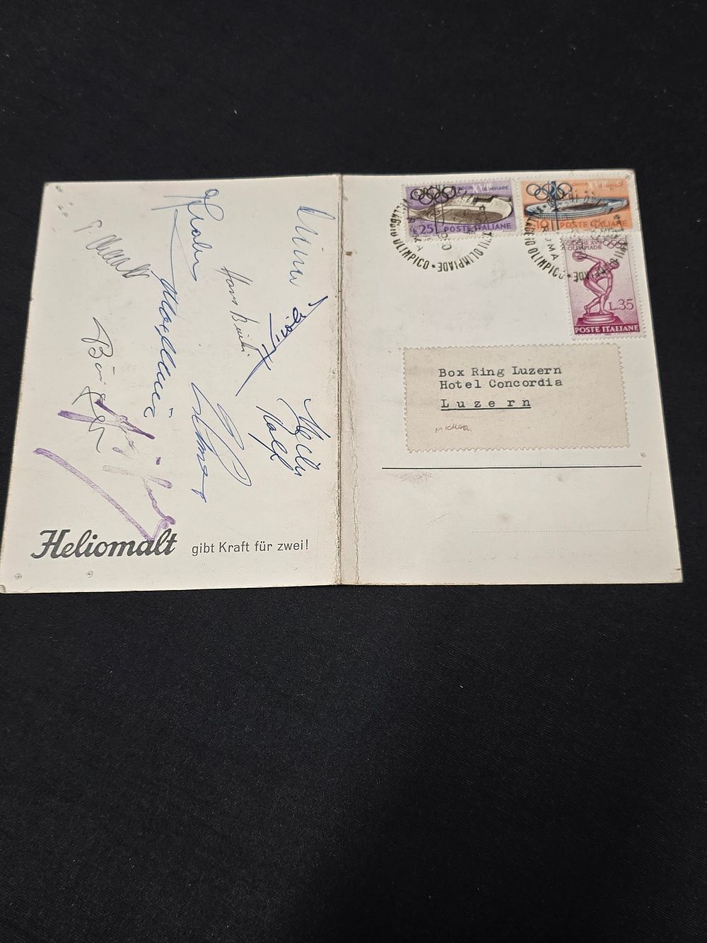 Lot 409: ROMA 1960 federation suisse de boxes signed postcard