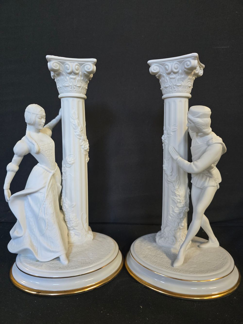 Lot 473: A pair of fine porceline candle sticks. Romeo...