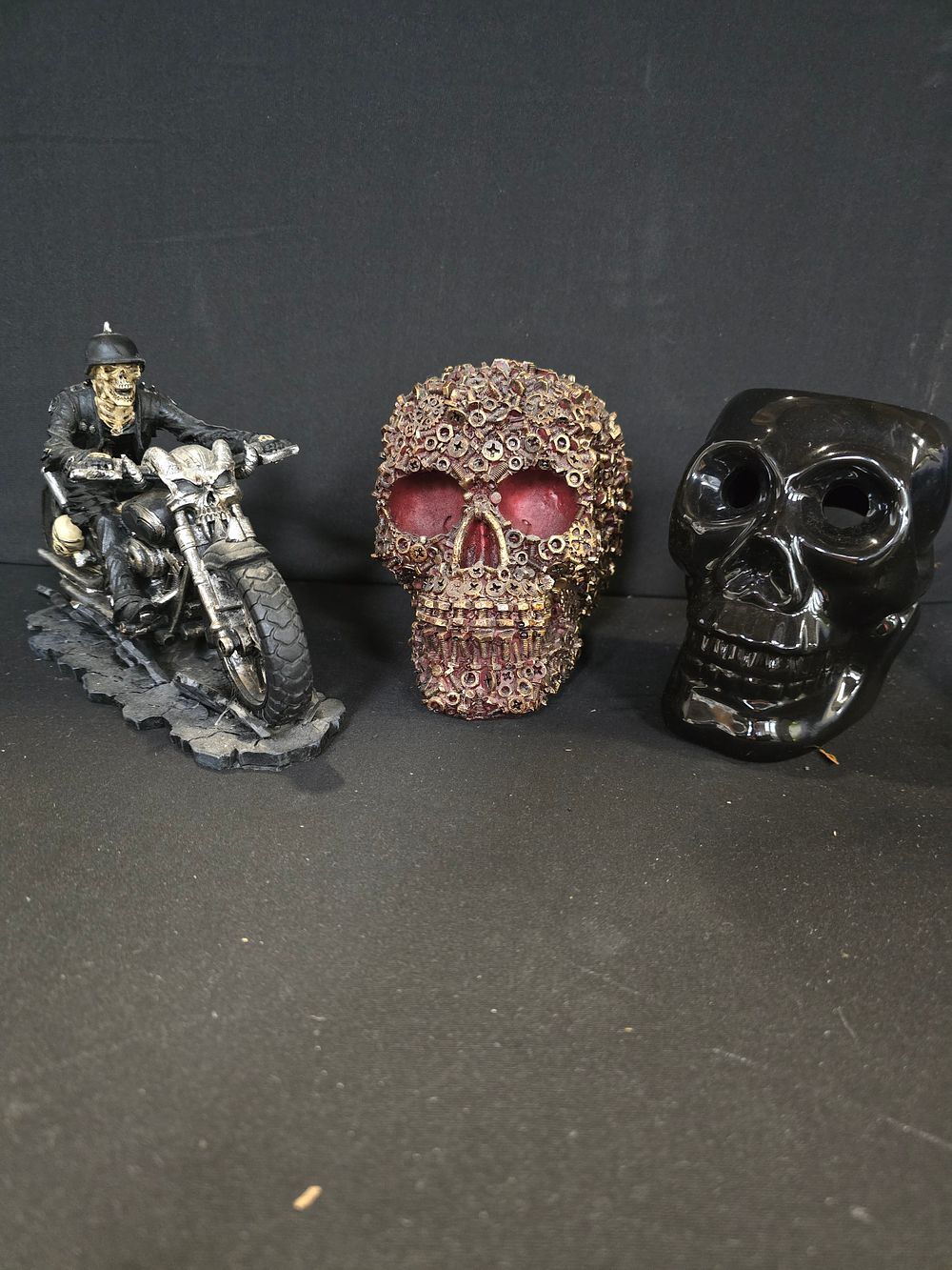Lot 496: Nemesis now Skeleton biker, steam punk style skull...