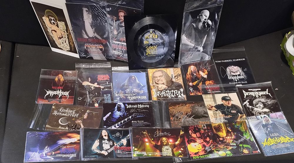 Lot 502: Metal music Signed picture cards various artists and...