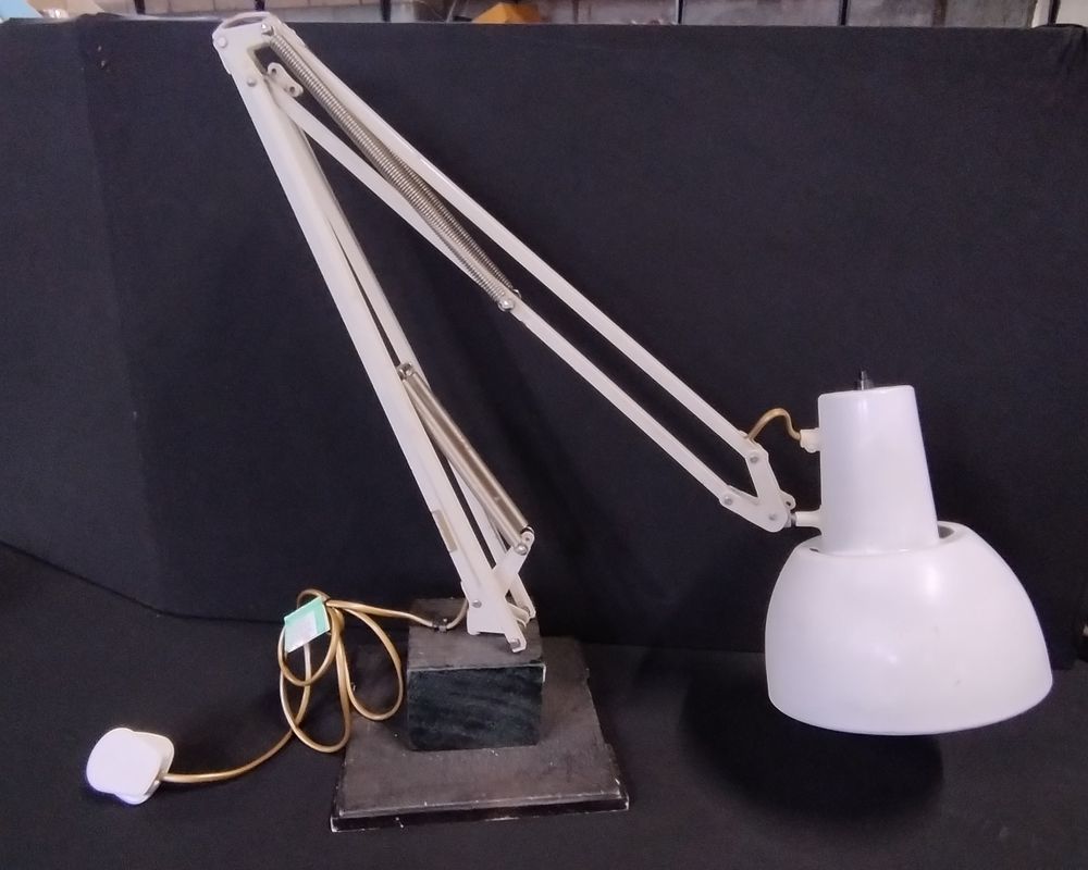 Lot 517: White angle poise lamp on wooden base