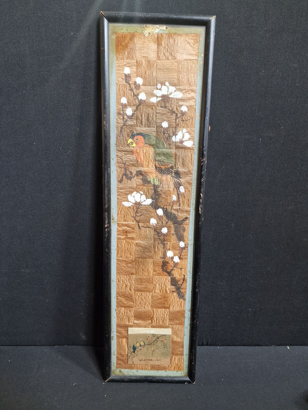 Lot 166: Antique Silk Woven Painted 1917 Calender 47x13cm