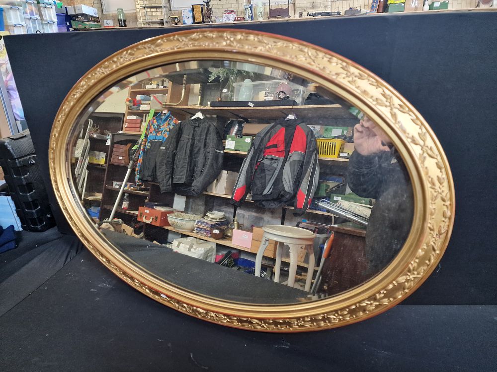 Lot 180: Vintage Wall Hanging Oval Mirror 85cm