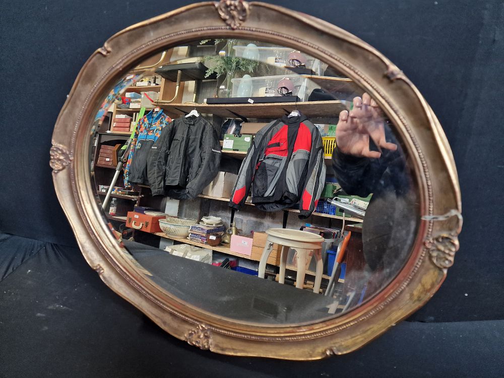Lot 181: Vintage Wall Hanging Oval Mirror 57cm a/f