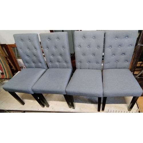 Lot 190: 4 high back dining chairs with grey material and button backs
