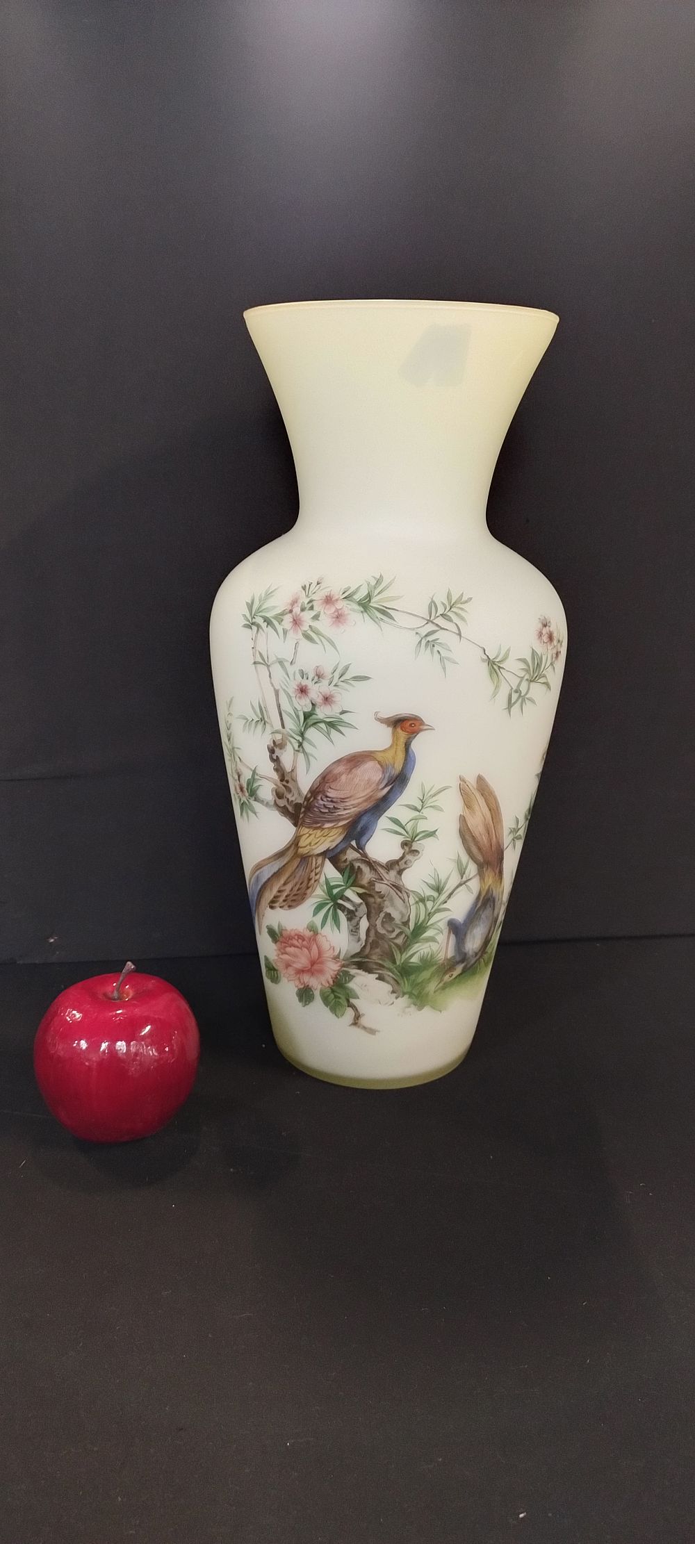 Lot 186: mid century satin glass Hand Painted Vase by...