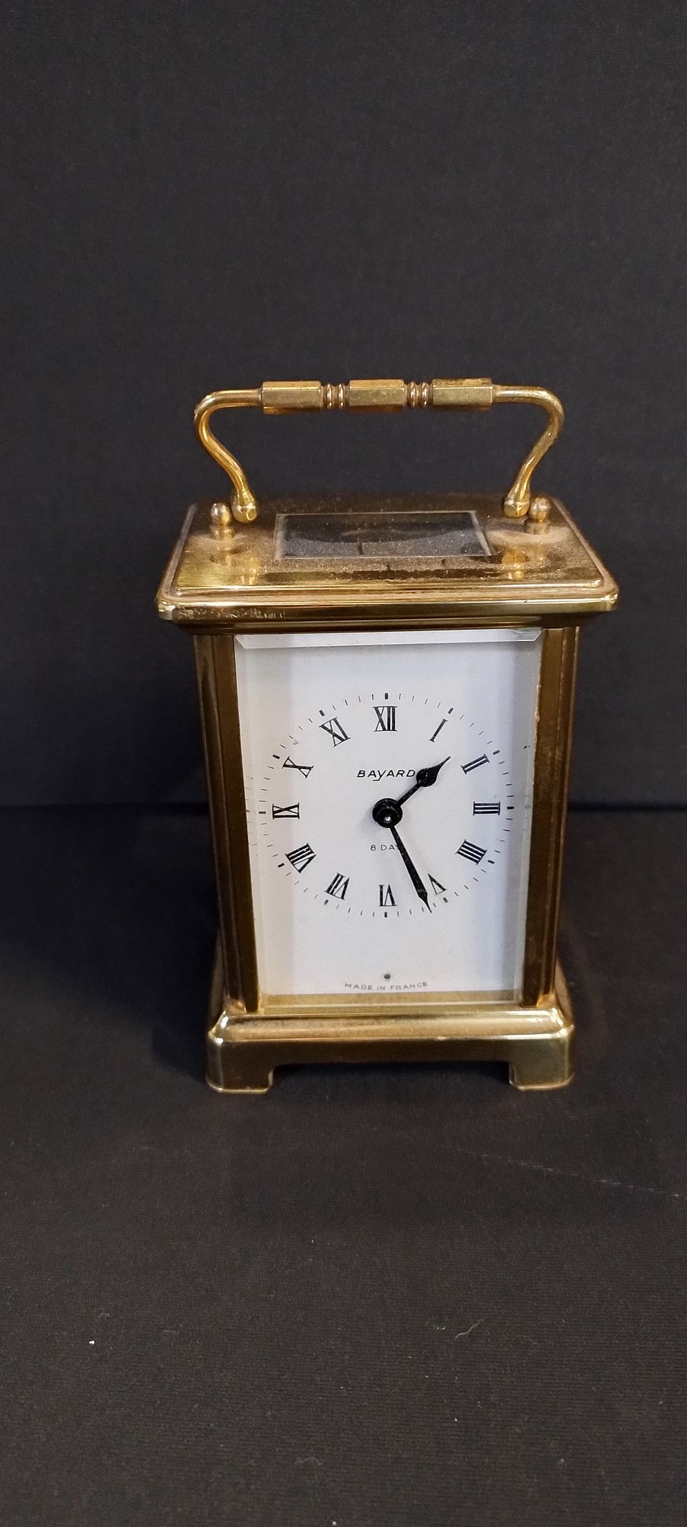 Lot 212: Vintage windup Bayard 8 day brass mantle clock