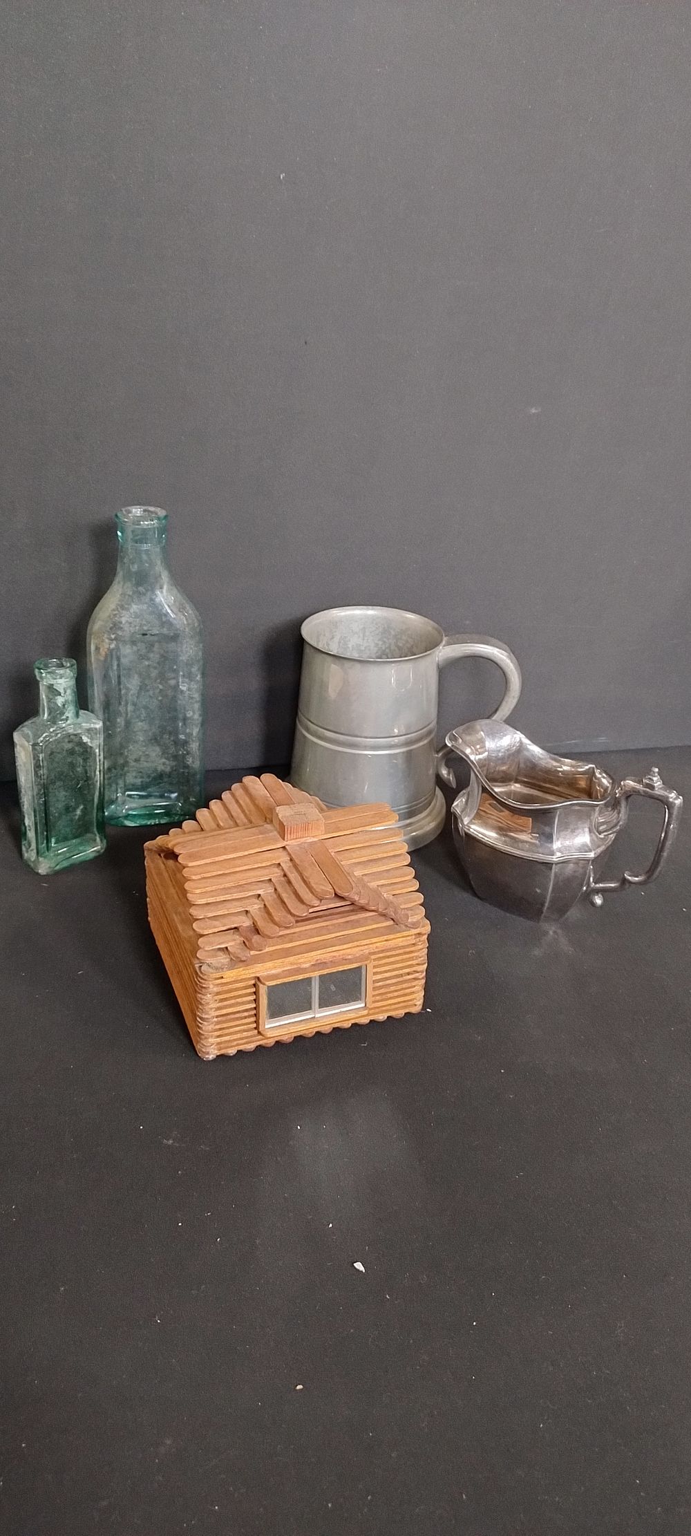 Lot 215: Vintage items including glass bottles, pewter tankard, silver...