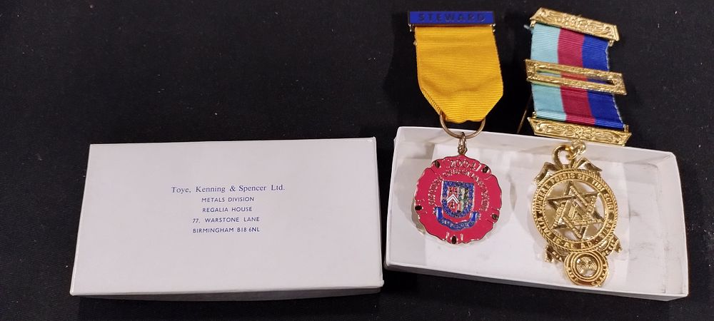 Lot 268: Two Masonic pin badges, Steward 2004 Province of...