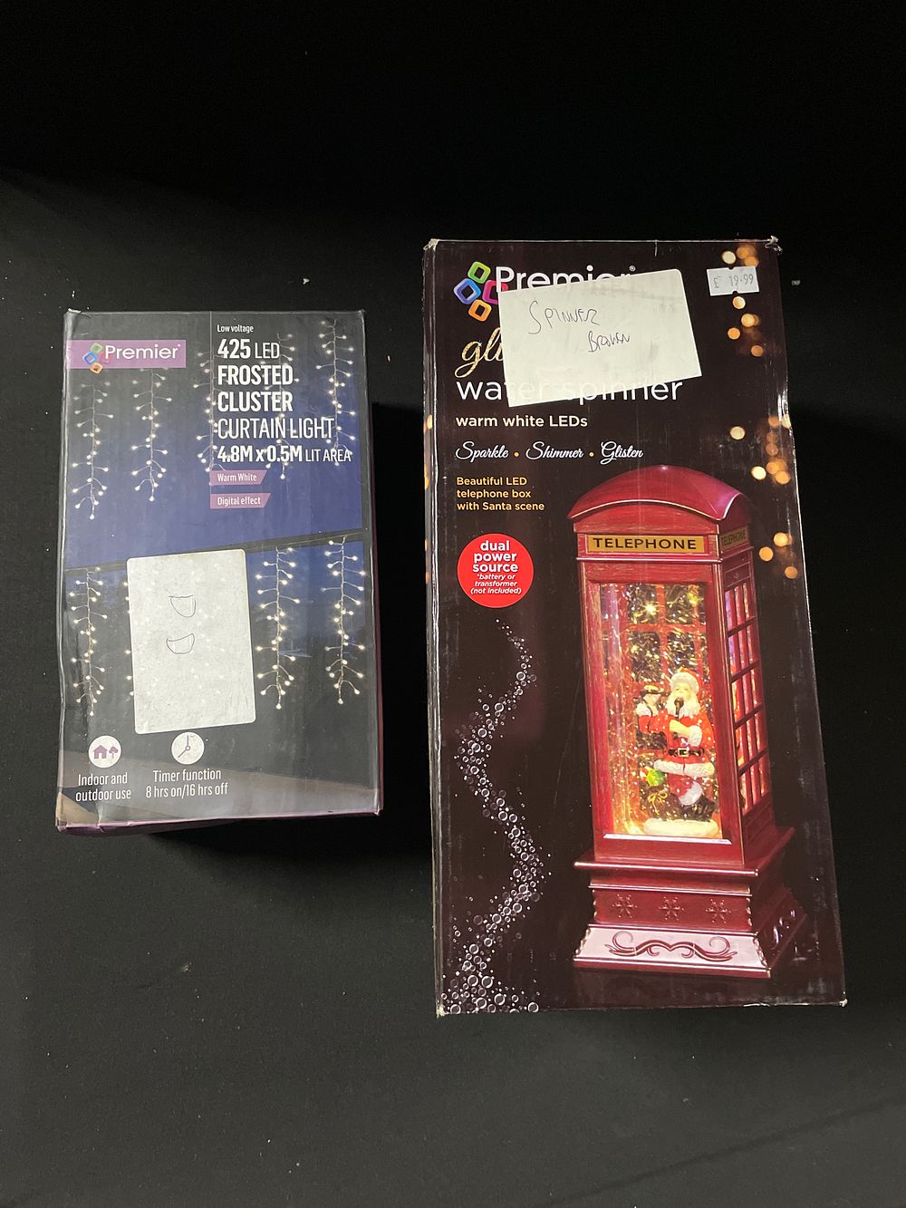 Lot 293: 425 frosted cluster curtain lights and a light up decoration