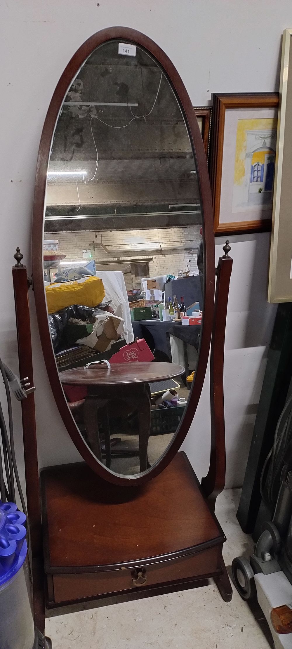 Lot 301: Full length dressing mirror with drawer 