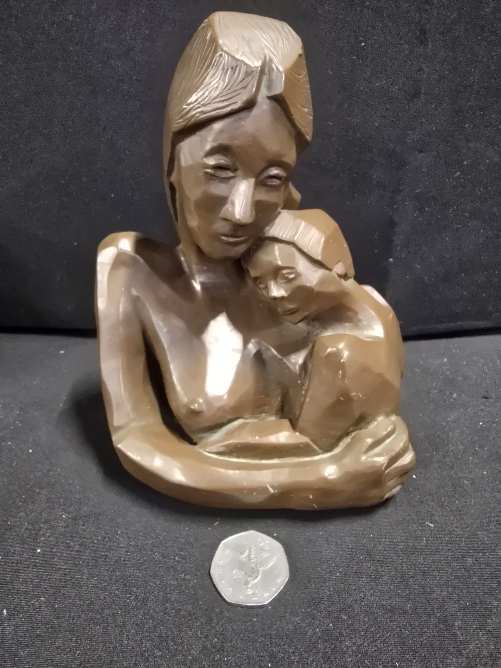 Lot 342: Mother and child wooden hand carved sculpture