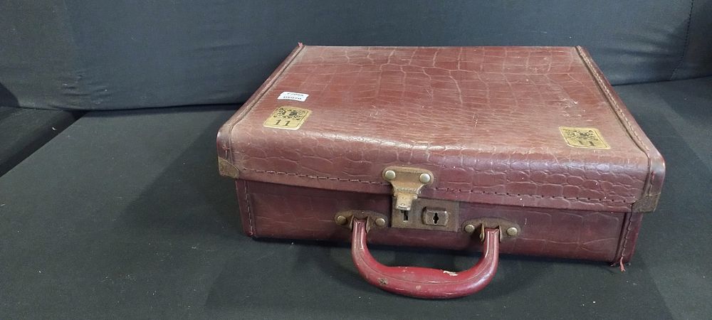 Lot 360: Vintage faux crocodile skin small case with paper...