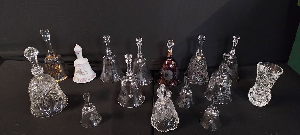 Lot 368: Selection of glass and crystal bells including Caithness
