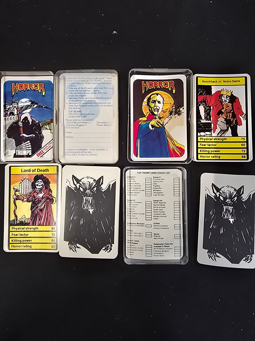 Lot 391: Two vintage packs of HORROR top trumps