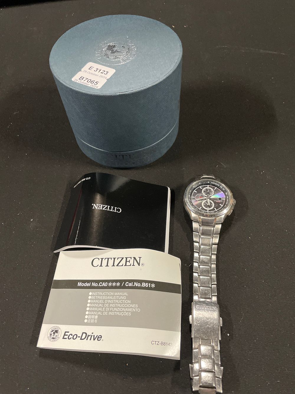 Lot 443: Citizen Eco Drive men’s chronograph watch (step is...