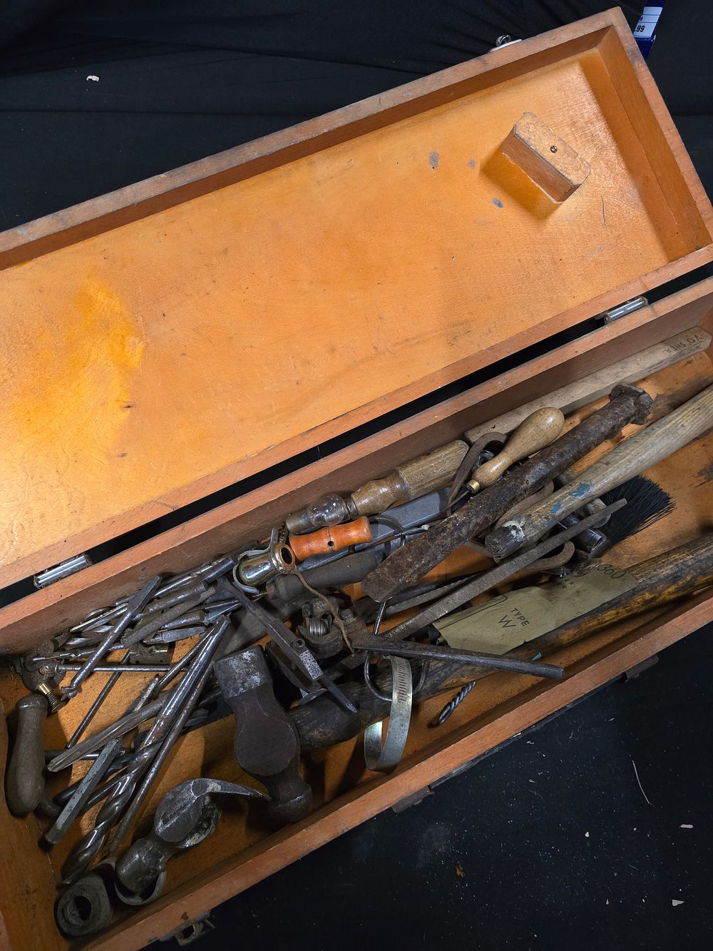 Lot 483: A collection of vintage tools and wooden storage...