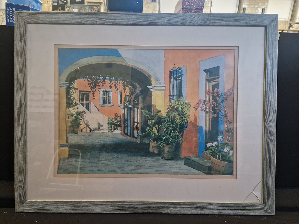Lot 89: Large Framed Print of a San Miguel de Allends in Mexico Courtyards by Ilana Richardson. 87x67cm a/f