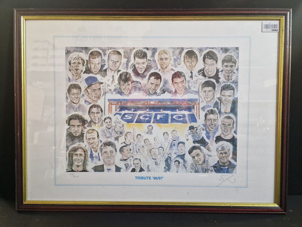 Lot 108: Framed Stockport County FC Tribute 96/97 No.165/500 Signed by Artist DJ Walker