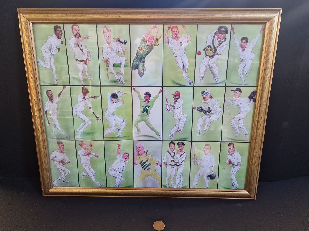 Lot 116: Framed Cricketers Cartoons Approx 56x46cm a/f
