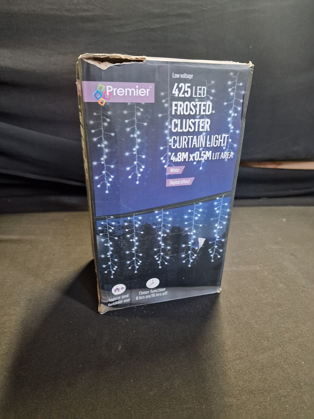 Lot 124: 425 LED Frosted Cluster Curtain Light 4.8m x 0.5m Lit Area White