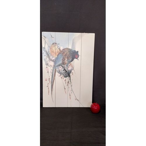 Lot 292: Pheasants and blossom tree hanging wall art. Measures approx H 59 x W 40 cm