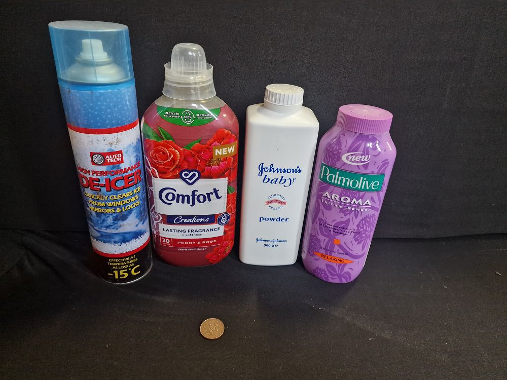 Lot 311: Household Items Inc Talcum Powder, Fabric Conditioner and De Icer COLLECTION ONLY