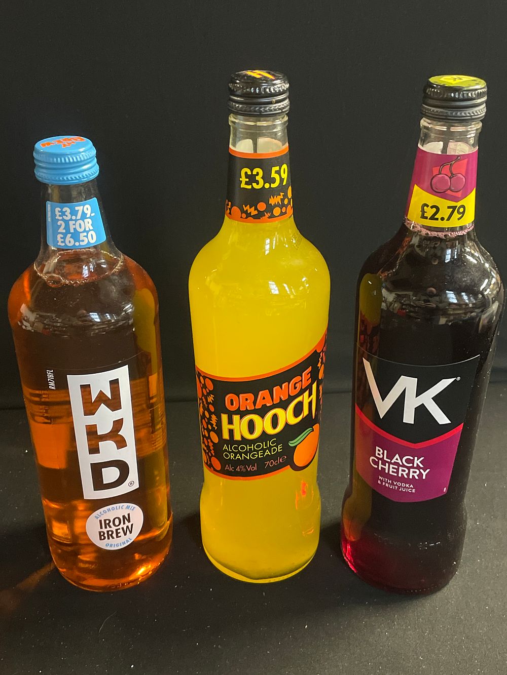 Lot 198: 3 bottles of mixed alcopops collection only
