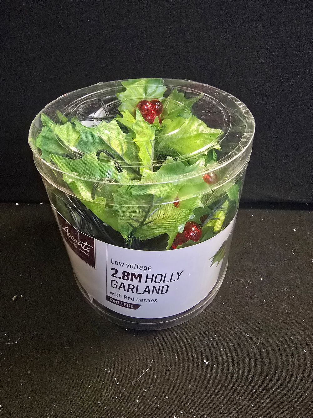 Lot 381: 2.8m holly garland with red Berry LED lights