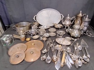 Large quantity of various brass, copper and white metal items including teapot's, sugar bowls 