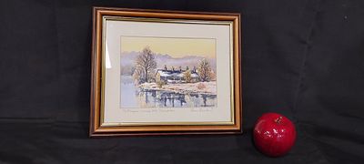 Painting of Cottages across the Jambles by Brian Barlow 1993. Measures approx H 24.5 x W 29.5 cm